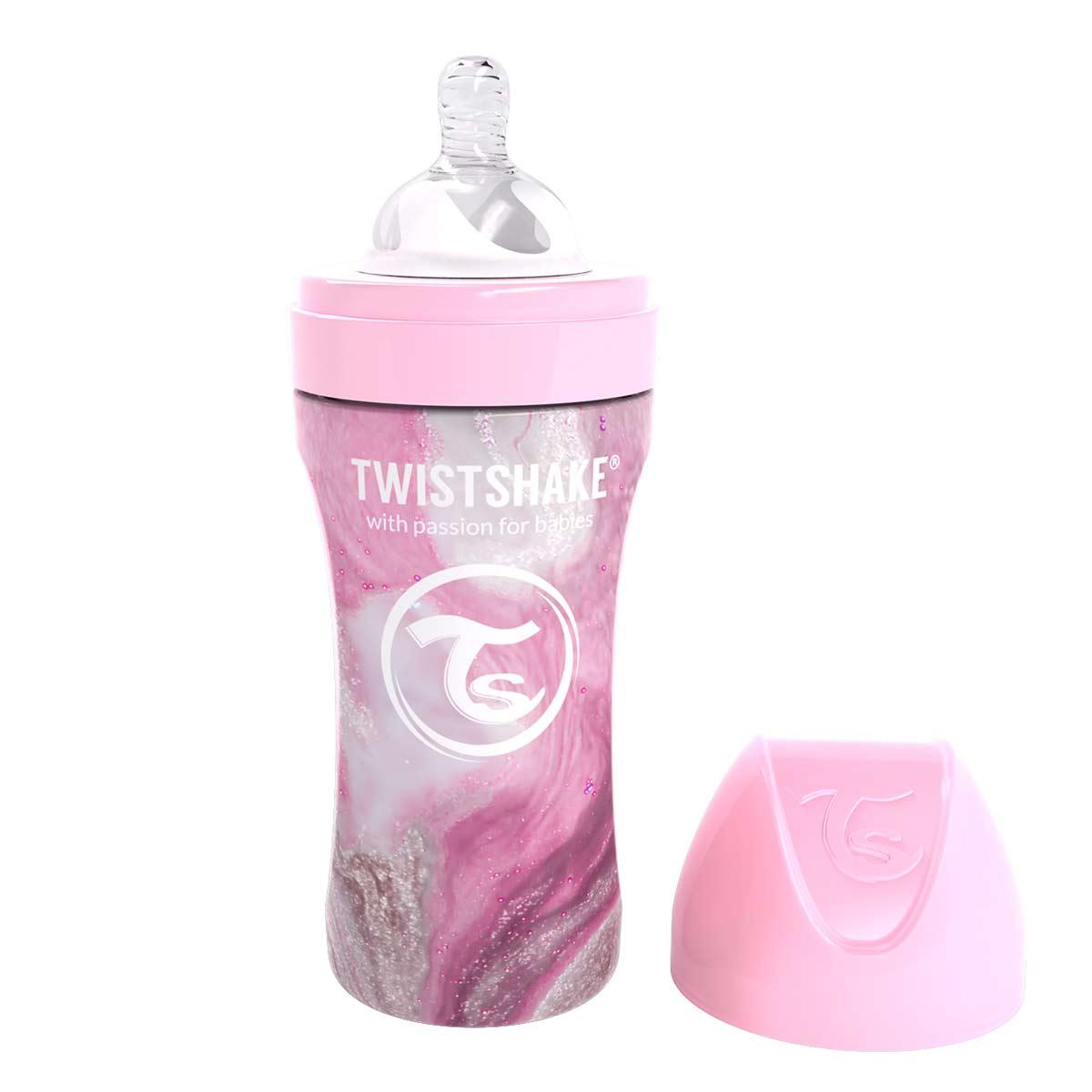 TWISTSHAKE Baby bottle 330 ml Anti-Colic Stainless Steel Bottle- marble pink - MoonyBoon